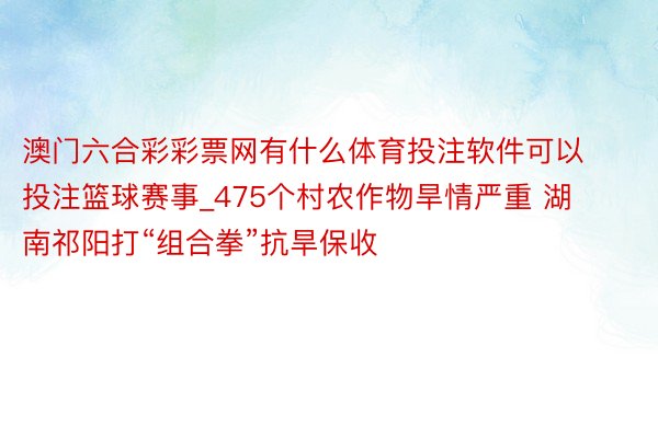 澳门六合彩彩票网有什么体育投注软件可以投注篮球赛事_475个村农作物旱情严重 湖南祁阳打“组合拳”抗旱保收