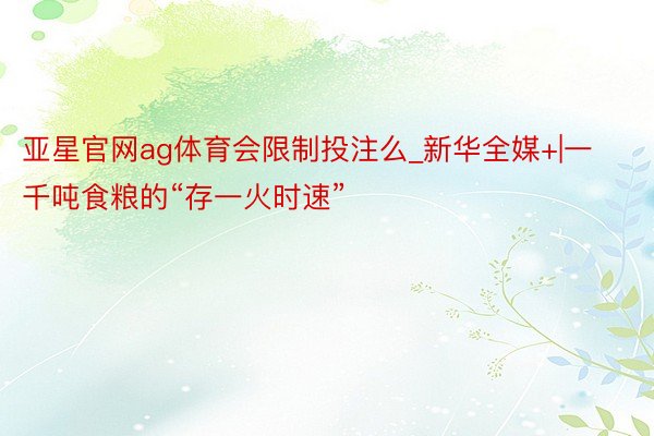 亚星官网ag体育会限制投注么_新华全媒+|一千吨食粮的“存一火时速”